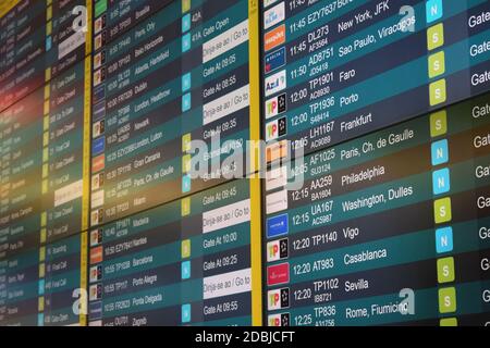 Flugpläne Bord Stockfoto