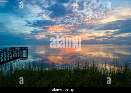 Mobile Bay, Alabama Sonnenuntergang Stockfoto