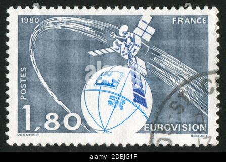 FRANKREICH - UM 1980: Briefmarke gedruckt von Frankreich, zeigt Satellit, um 1980 Stockfoto