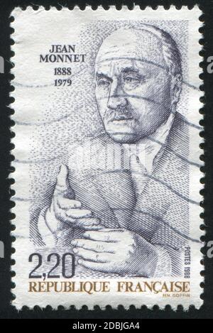 FRANKREICH - UM 1988: Briefmarke gedruckt von Frankreich, zeigt Jean Monnet, um 1988 Stockfoto