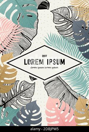 Vintage elegante Vorlage mit Sommerblumen. Handgezeichnete Illustration im Retro-Stil. Sammlung von Vektor-Vintage-Vorlagen mit Pflanzen. Gravurstil Stock Vektor