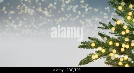 Beleuchtete Weihnachtsbaum Winter Hintergrund. Stockfoto