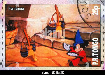 TONGO - UM 2011: Briefmarke gedruckt von Tongo, zeigt Walt Disney Zeichentrickfigur, Mickey Mouse, um 2011 Stockfoto