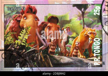 TONGO - UM 2011: Briefmarke gedruckt von Tongo, zeigt Zeichentrickfigur, Eiszeit, um 2011 Stockfoto