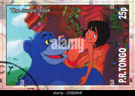 TONGO - UM 2011: Briefmarke gedruckt von Tongo, zeigt Walt Disney Zeichentrickfigur, das Dschungelbuch, um 2011 Stockfoto