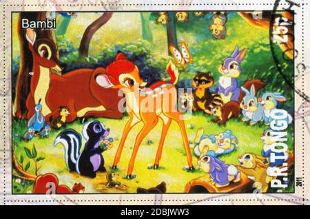 TONGO - UM 2011: Briefmarke gedruckt von Tongo, zeigt Walt Disney Zeichentrickfigur, Bambi, um 2011 Stockfoto