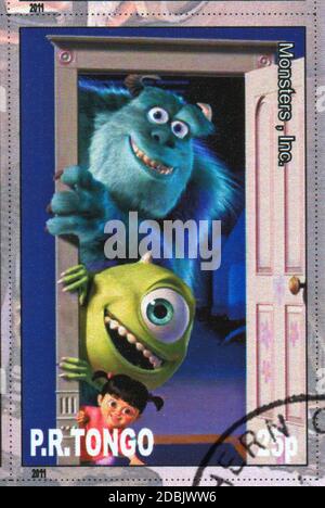 TONGO - UM 2011: Briefmarke gedruckt von Tongo, zeigt Zeichentrickfigur, Monsters Inc, um 2011 Stockfoto