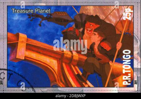 TONGO - UM 2011: Briefmarke gedruckt von Tongo, zeigt Walt Disney Zeichentrickfigur, Treasure Planet, um 2011 Stockfoto