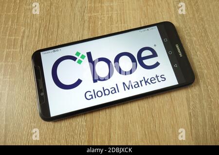 KONSKIE, POLEN - 21. Juni 2019: Das Firmenlogo von CBOE Global Markets wird auf dem Mobiltelefon angezeigt Stockfoto