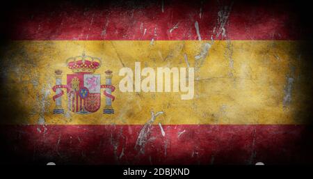 Flagge von Spanien mit Grunge Textur Hintergrund 3D-Illustration Stockfoto