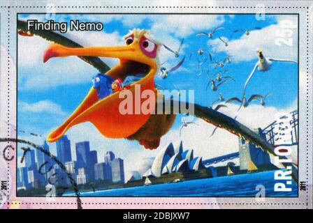 TONGO - UM 2011: Briefmarke gedruckt von Tongo, zeigt Walt Disney Zeichentrickfigur, findet Nemo, um 2011 Stockfoto