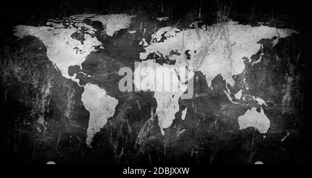 Karte der Welt mit Grunge Textur Hintergrund 3D-Illustration Stockfoto