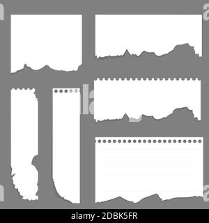 Zerrissenes weißes Papier. Tornlight Schrott Notizpapier für Notizen Stücke Vektor realistische Bilder für Banner. Eps 10 Stock Vektor