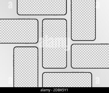 Handy-Mockup mit transparentem Bildschirm. Realistisches Smartphone Template Set. Modernes Modell für mobile App, Präsentation UI/UX Design. Vektorgrafik Stock Vektor