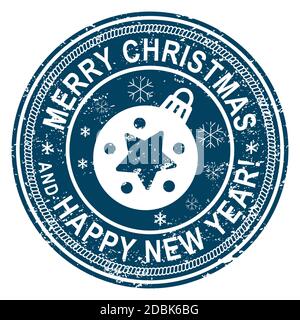 Weihnachtsstempel auf weißem Hintergrund. Grunge-Oberfläche. Weihnachtskugel in der Mitte des Kribels. Vektorgrafik. Stock Vektor