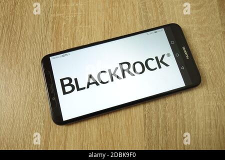 KONSKIE, POLEN - 21. Juni 2019: Das Firmenlogo von BlackRock Inc. Wird auf dem Mobiltelefon angezeigt Stockfoto