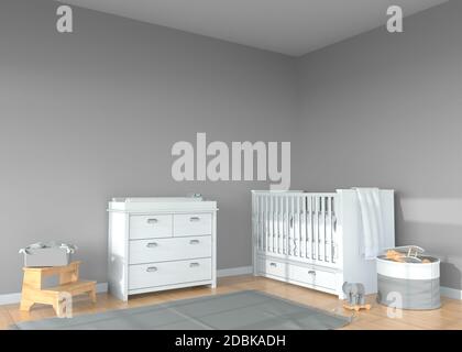 Leere Wand im Babyzimmer 3d-Rendering Stockfoto