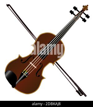 Typische Violine und Bogen über einen weißen Hintergrund isoliert Stockfoto
