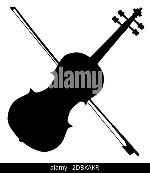 Eine typische Violine und Bogensilhpuette isoliert über einem weißen Hintergrund Stockfoto