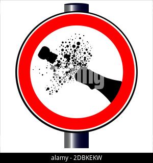 Eine große runde rote Verkehr anzeigen eine knallende Champagner Flasche Stockfoto