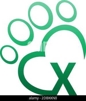 Buchstabe X Symbol auf Pfote Prints Logo-Design Stock Vektor