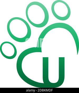 Buchstabe U Symbol auf Pfote Prints Logo-Design Stock Vektor