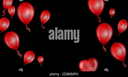 Rote Ballons auf schwarzem Hintergrund Stockfoto