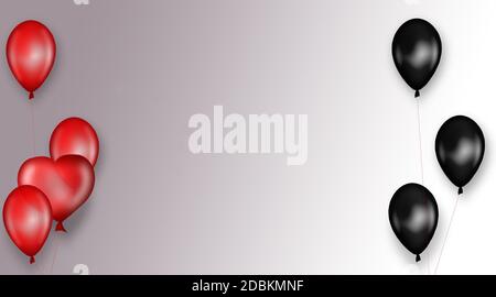 Schwarze und rote Ballons auf grauem Hintergrund Stockfoto