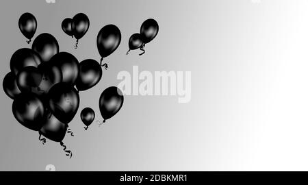 Schwarze Ballons auf grauem Hintergrund Stockfoto