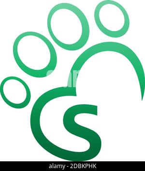 Buchstabe S Symbol auf Pfote Prints Logo-Design Stock Vektor