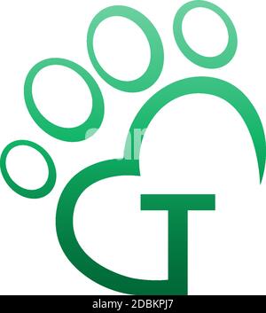 T-Symbol auf Pfotenabdruck Logo-Design Stock Vektor