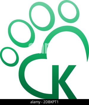 Buchstabe K Symbol auf Pfote Prints Logo-Design Stock Vektor