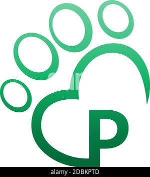 Buchstabe P Symbol auf Pfote Prints Logo-Design Stock Vektor