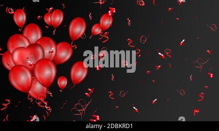 Rote Ballons auf schwarzem Hintergrund Stockfoto