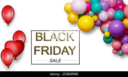Black friday Verkauf Banner Poster Tapete. Black friday und Ballons auf hellen Hintergrund 3d-Rendering Stockfoto