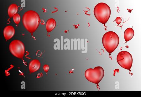 Rote Ballons auf schwarzem Hintergrund Stockfoto