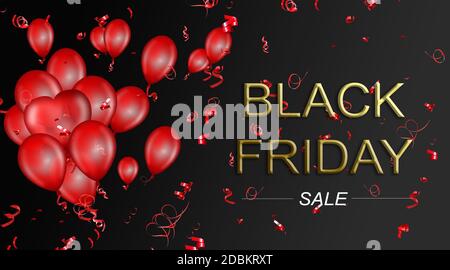 Black friday Verkauf Banner Poster Tapete. Black friday und Ballons auf schwarzem Hintergrund 3d-Rendering Stockfoto