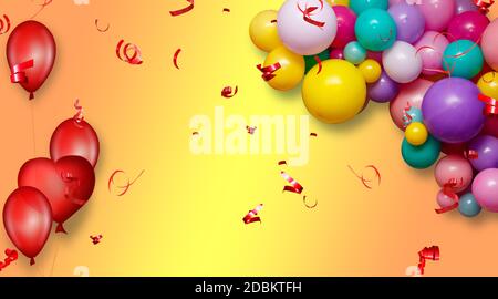 Eine Gruppe von bunten Party-Ballons auf einem hellen Hintergrund Mit Kopierbereich Stockfoto