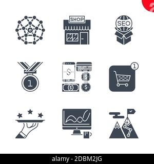 Symbole für SEO und Weboptimierung festgelegt Stock Vektor