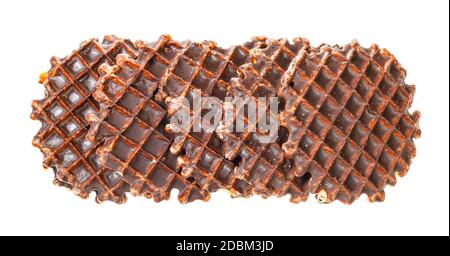 Mehrere süße Waffeln gegossen mit Schokolade isoliert auf weißem Hintergrund Stockfoto