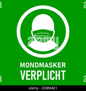Mondmasker Verplicht ('Tragen einer Gesichtsmaske ist Pflicht' auf Niederländisch) Rechteckiges vertikales Anweisungssymbol. Vektorbild. Stock Vektor
