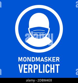 Mondmasker Verplicht ('Tragen einer Gesichtsmaske ist Pflicht' auf Niederländisch) Rechteckiges vertikales Anweisungssymbol. Vektorbild. Stock Vektor