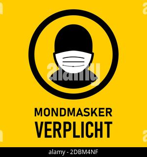 Mondmasker Verplicht ('Tragen einer Gesichtsmaske ist Pflicht' auf Niederländisch) Rechteckiges vertikales Anweisungssymbol. Vektorbild. Stock Vektor