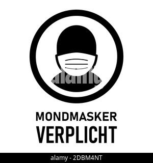 Mondmasker Verplicht ('Tragen einer Gesichtsmaske ist Pflicht' auf Niederländisch) Rechteckiges vertikales Anweisungssymbol. Vektorbild. Stock Vektor