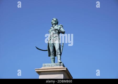 Detail des Denkmals des Revelutionary war General Hugh Mercer in einer Straße Median. In Fredericksburg, Virginia. Stockfoto