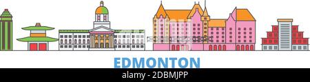 Kanada, Edmonton Linie Stadtbild, flache Vektor. Travel City Wahrzeichen, oultine Illustration, Linie Welt Symbole Stock Vektor
