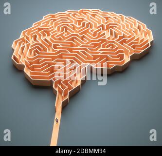 Gehirn geformtes Labyrinth. Konzeptuelles Bild von Wissenschaft und Medizin. 3D-Illustration. Stockfoto