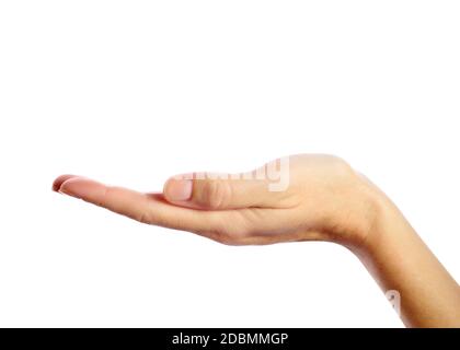 Womans Hand gegen einen weißen Hintergrund Stockfoto