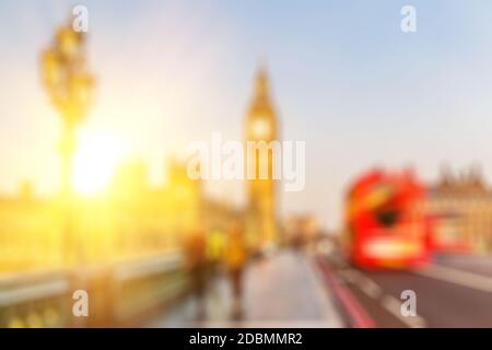 Bokeh Hintergrund von Big Ben und Westminster Brücke in London Stockfoto