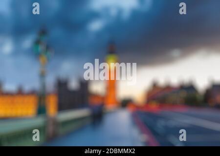 Bokeh von Big Ben in der Abenddämmerung, London Stockfoto